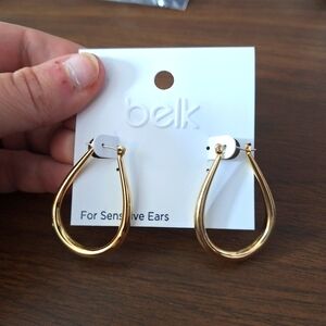 Belk gold tone long hoop earrings hypoallergenic